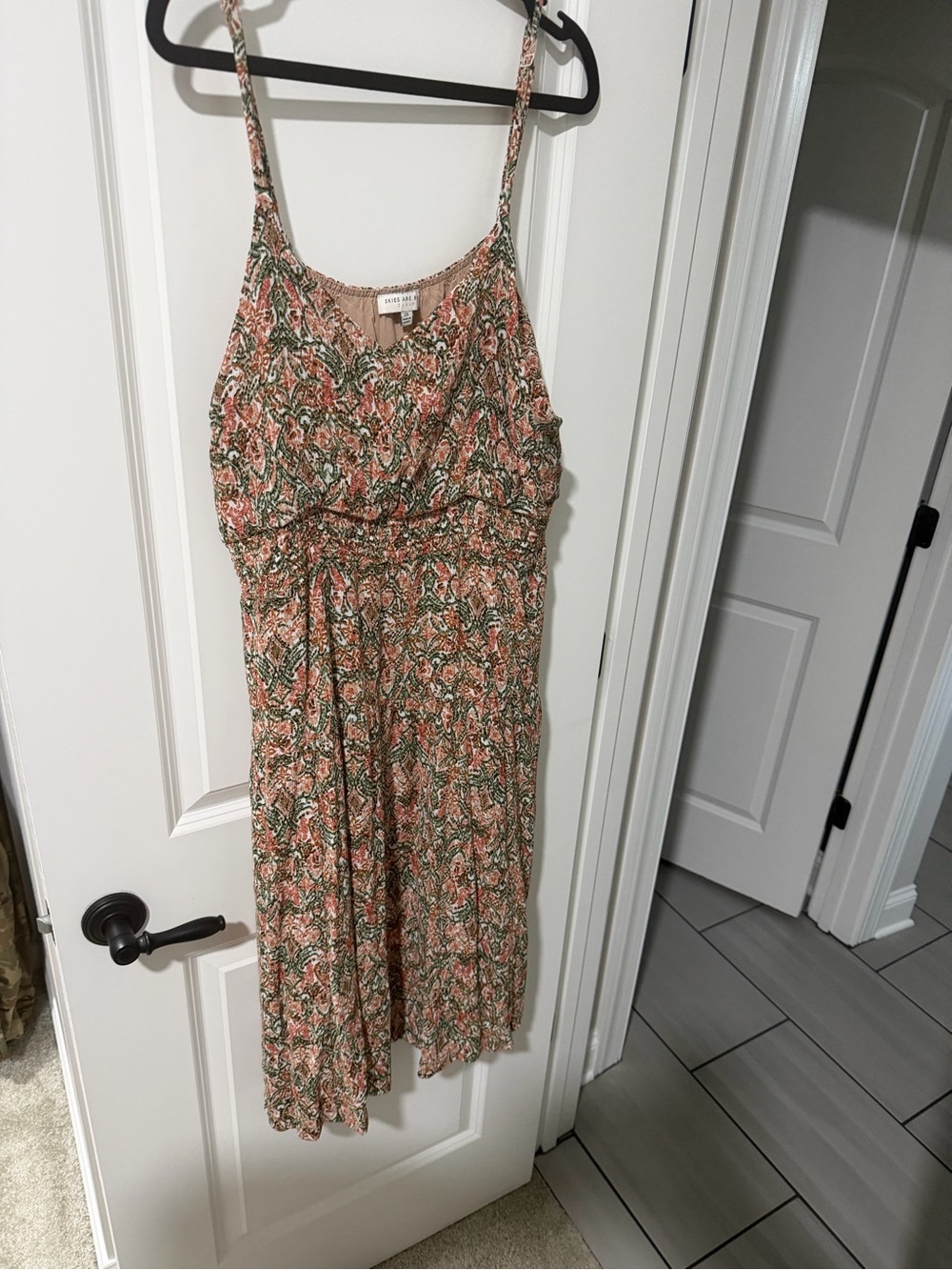 Skies Are Blue Coral and Green Floral Midi Sundress